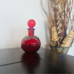 Vintage Cherry Red small glass decanter jar w/ crackle design